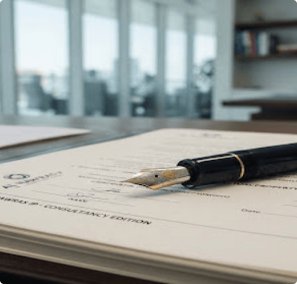 مستندات قانونية وقلم حبر يمثل خبرة الملكية الفكرية